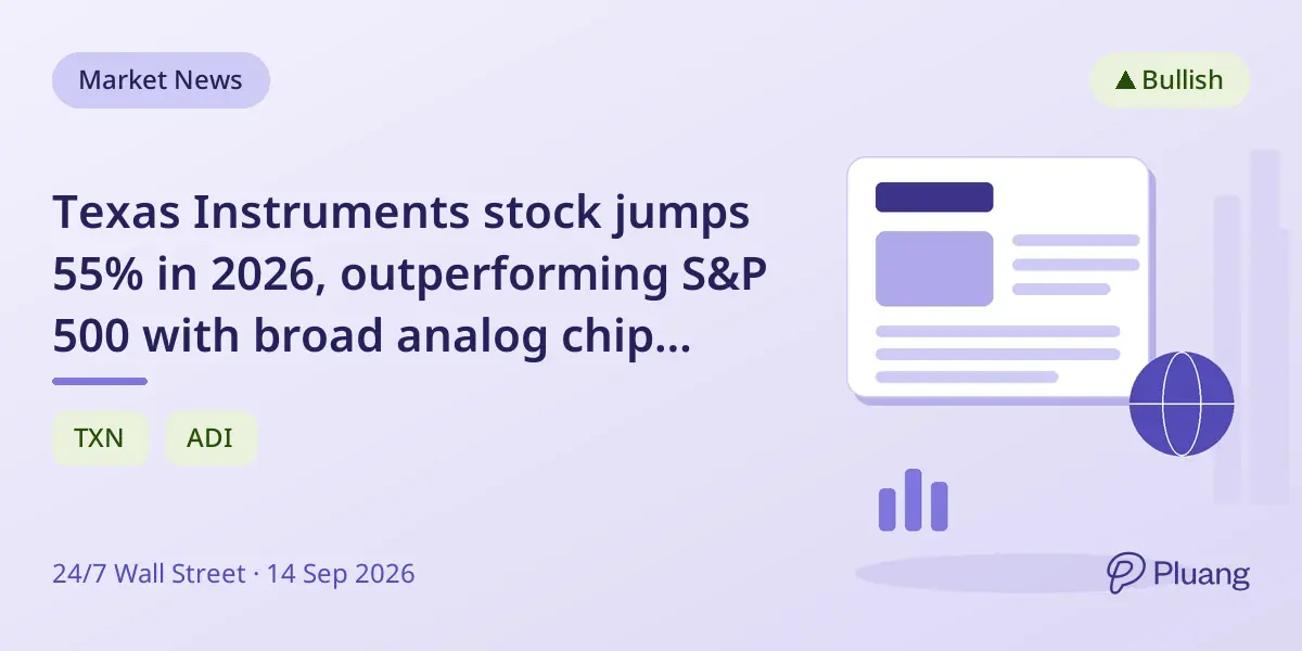 Texas Instruments stock jumps 55% in 2026, outperforming S&P 500 with broad analog chip demand.