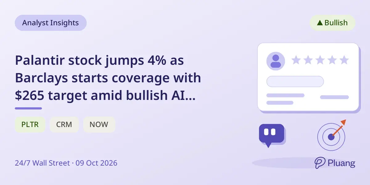 Palantir stock jumps 4% as Barclays starts coverage with $265 target amid bullish AI demand.