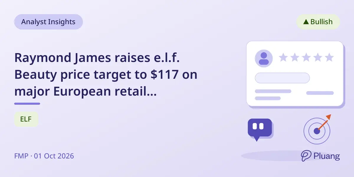Raymond James raises e.l.f. Beauty price target to $117 on major European retail expansion.