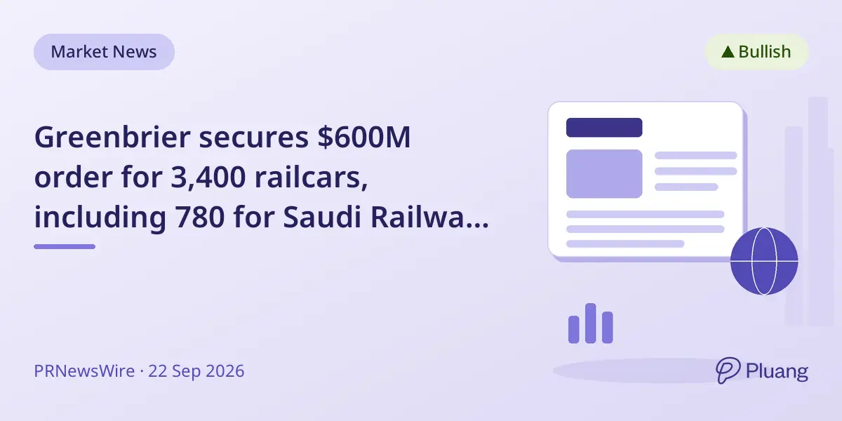Greenbrier secures $600M order for 3,400 railcars, including 780 for Saudi Railway Company.