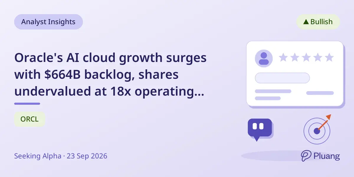 Oracle's AI cloud growth surges with $664B backlog, shares undervalued at 18x operating income.