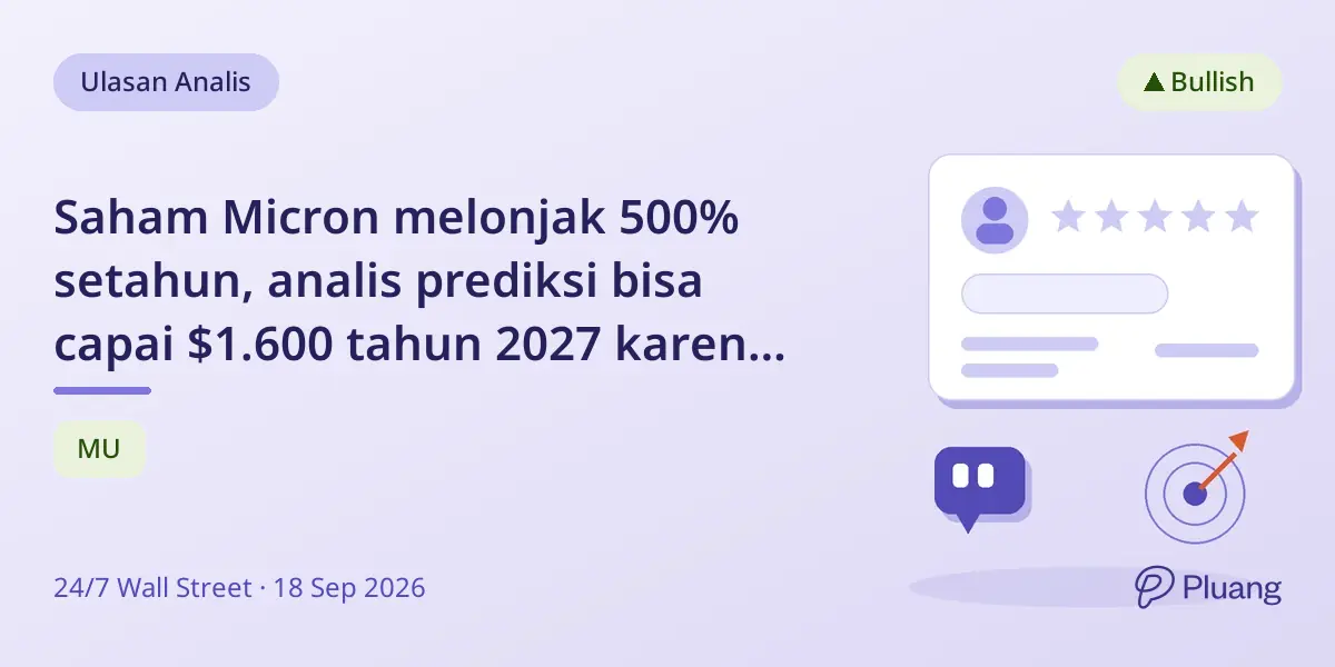 Saham Micron melonjak 500% setahun, analis prediksi bisa capai $1.600 tahun 2027 karena permintaan memori AI.