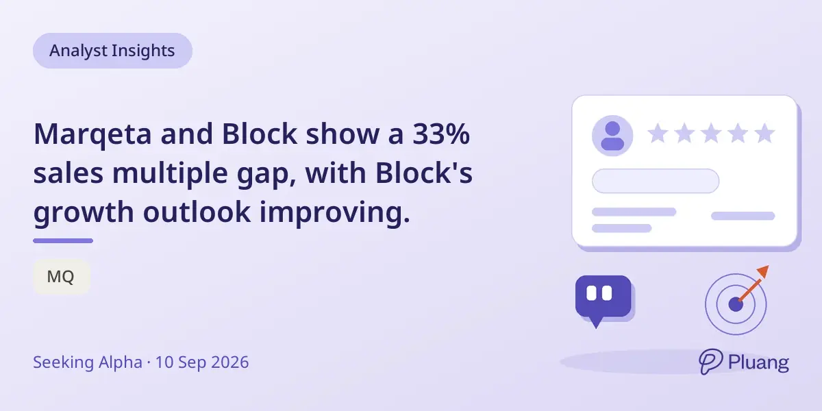 Marqeta and Block show a 33% sales multiple gap, with Block's growth outlook improving.