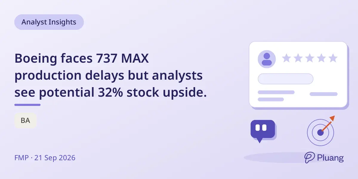 Boeing faces 737 MAX production delays but analysts see potential 32% stock upside.
