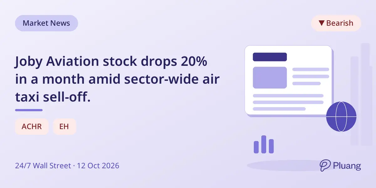 Joby Aviation stock drops 20% in a month amid sector-wide air taxi sell-off.