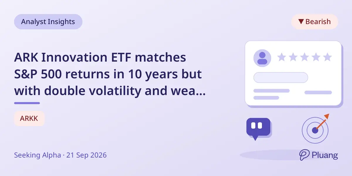 ARK Innovation ETF matches S&P 500 returns in 10 years but with double volatility and weak risk-adjusted returns.