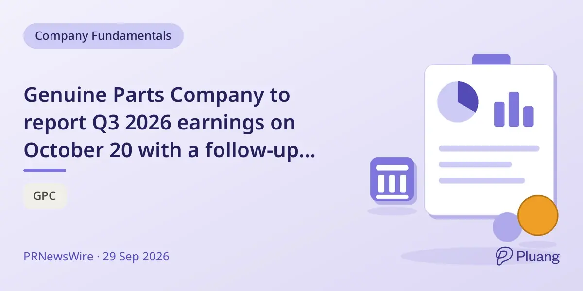 Genuine Parts Company to report Q3 2026 earnings on October 20 with a follow-up conference call.