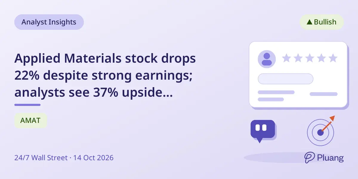 Applied Materials stock drops 22% despite strong earnings; analysts see 37% upside potential.