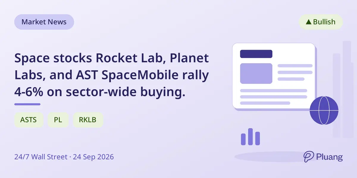 Space stocks Rocket Lab, Planet Labs, and AST SpaceMobile rally 4-6% on sector-wide buying.