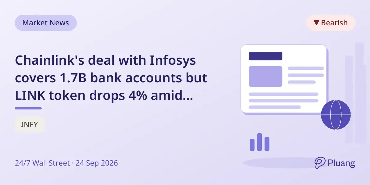 Chainlink's deal with Infosys covers 1.7B bank accounts but LINK token drops 4% amid unclear benefits.