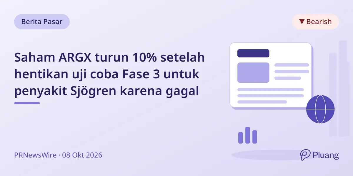 Saham ARGX turun 10% setelah hentikan uji coba Fase 3 untuk penyakit Sjögren karena gagal
