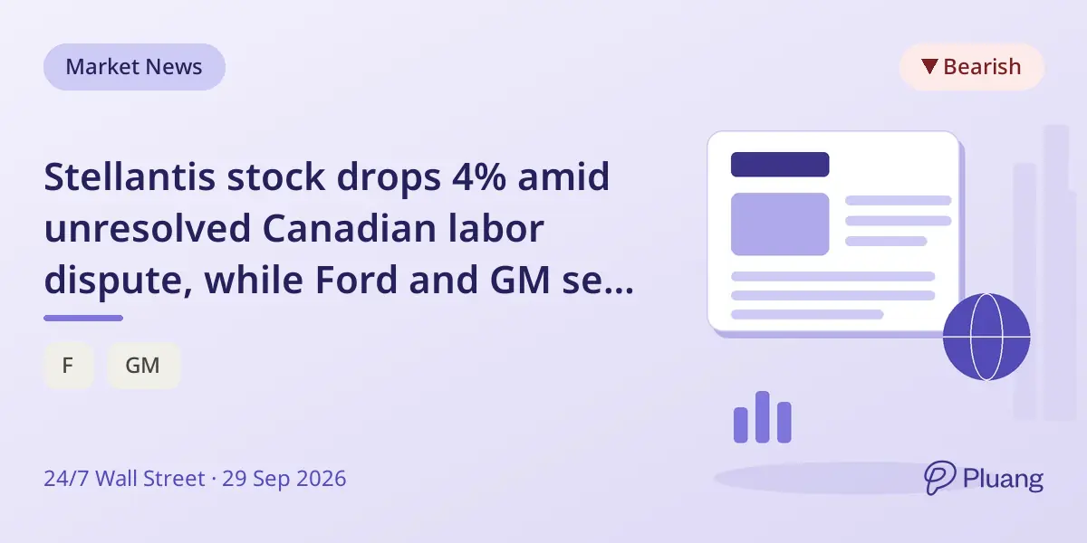 Stellantis stock drops 4% amid unresolved Canadian labor dispute, while Ford and GM see minor declines.