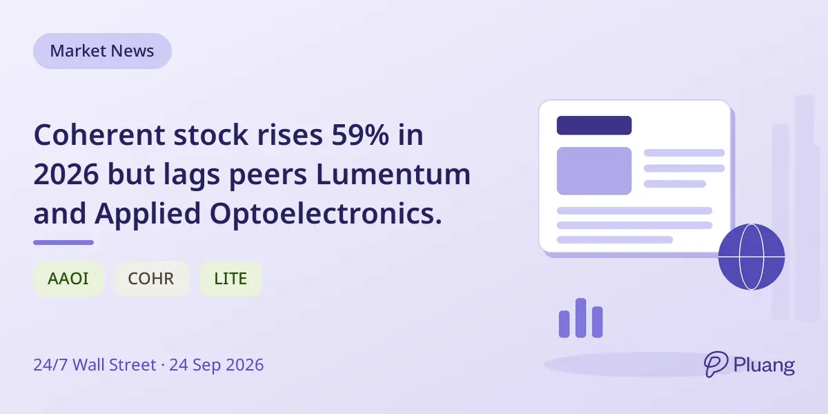 Coherent stock rises 59% in 2026 but lags peers Lumentum and Applied Optoelectronics.