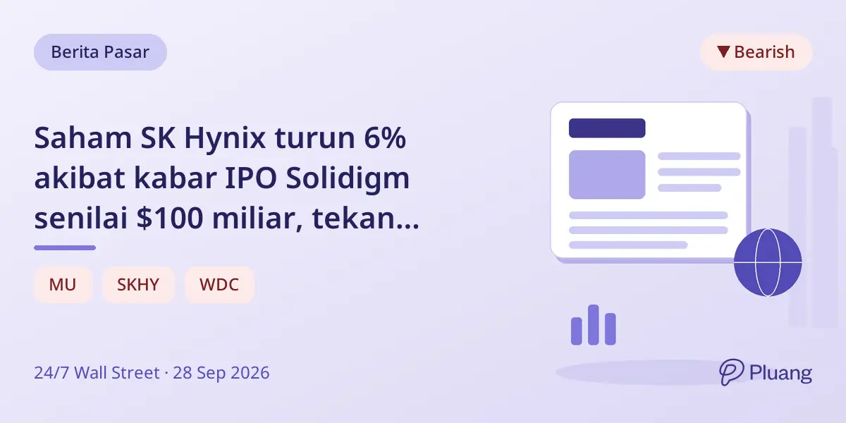 Saham SK Hynix turun 6% akibat kabar IPO Solidigm senilai $100 miliar, tekan saham memori.