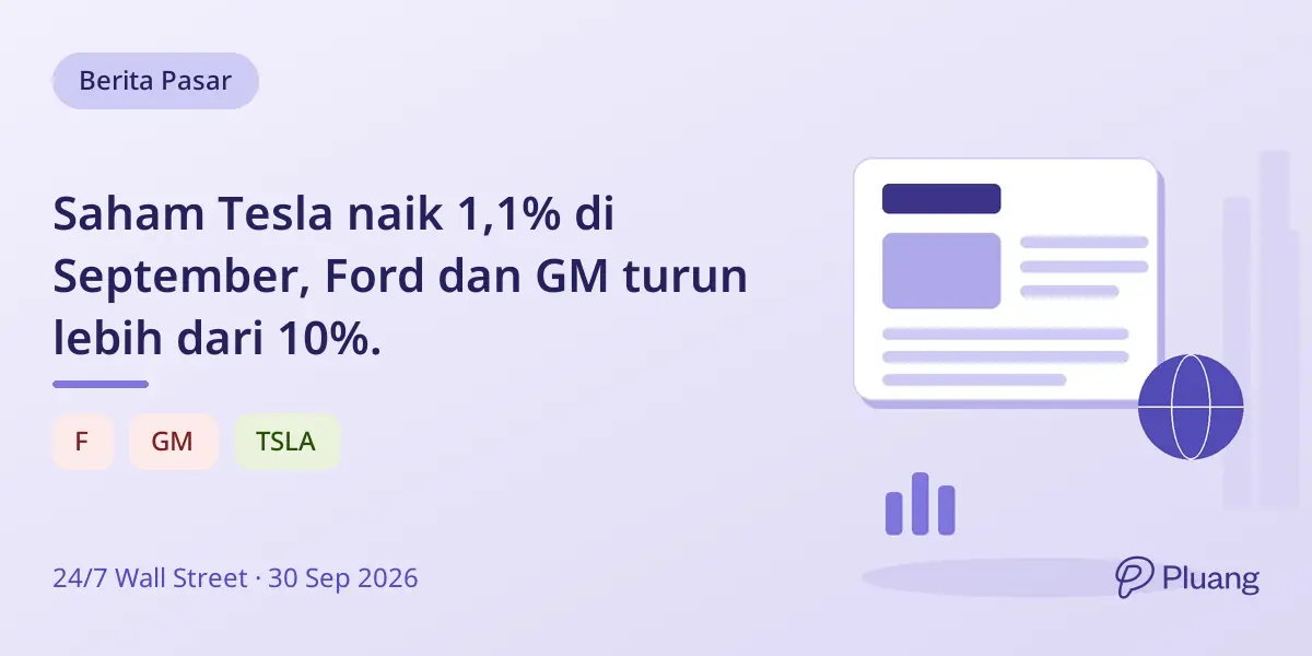 Saham Tesla naik 1,1% di September, Ford dan GM turun lebih dari 10%.