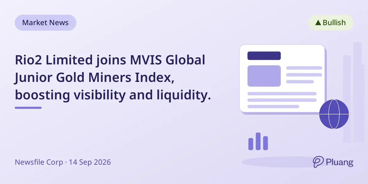 Rio2 Limited joins MVIS Global Junior Gold Miners Index, boosting visibility and liquidity.