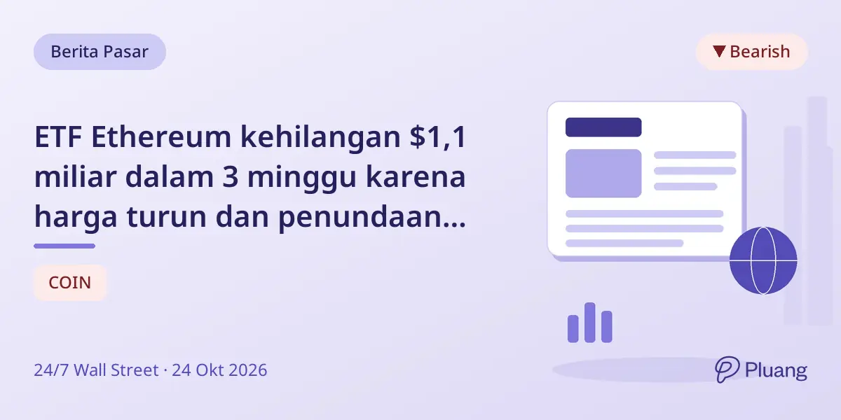 ETF Ethereum kehilangan $1,1 miliar dalam 3 minggu karena harga turun dan penundaan upgrade, tekan saham Coinbase.