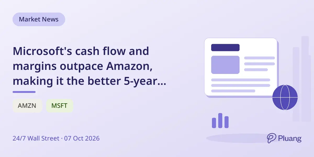 Microsoft's cash flow and margins outpace Amazon, making it the better 5-year investment despite Amazon's growth.