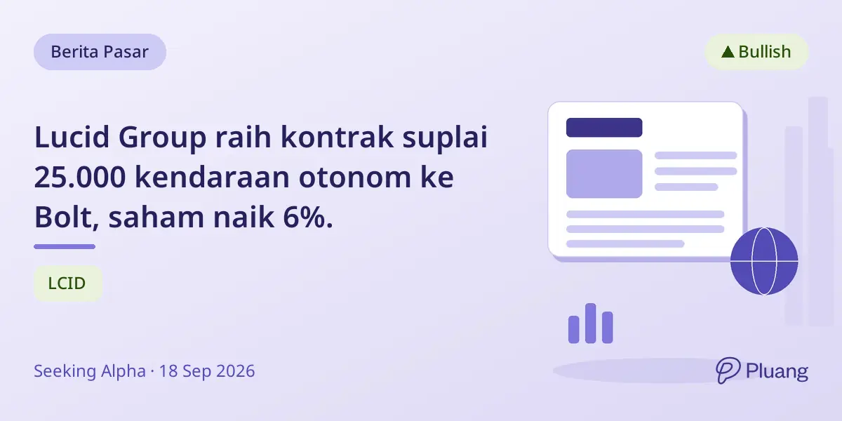 Lucid Group raih kontrak suplai 25.000 kendaraan otonom ke Bolt, saham naik 6%.