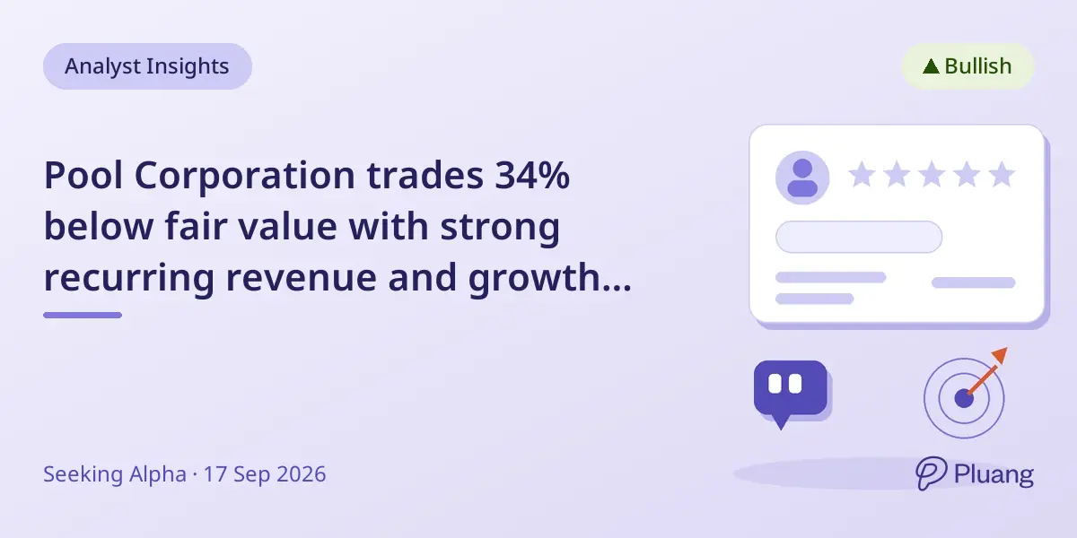 Pool Corporation trades 34% below fair value with strong recurring revenue and growth potential.