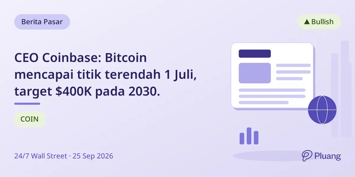 CEO Coinbase: Bitcoin mencapai titik terendah 1 Juli, target $400K pada 2030.