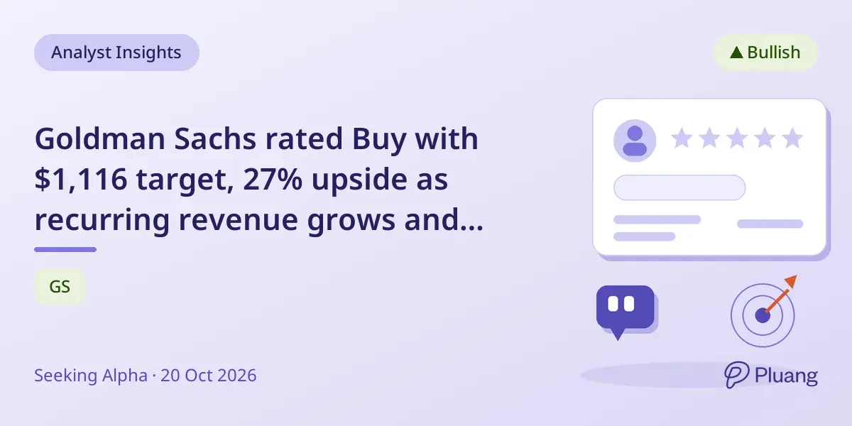 Goldman Sachs rated Buy with $1,116 target, 27% upside as recurring revenue grows and EPS outlook strong.