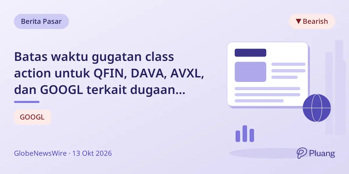 Batas waktu gugatan class action untuk QFIN, DAVA, AVXL, dan GOOGL terkait dugaan penipuan sekuritas.