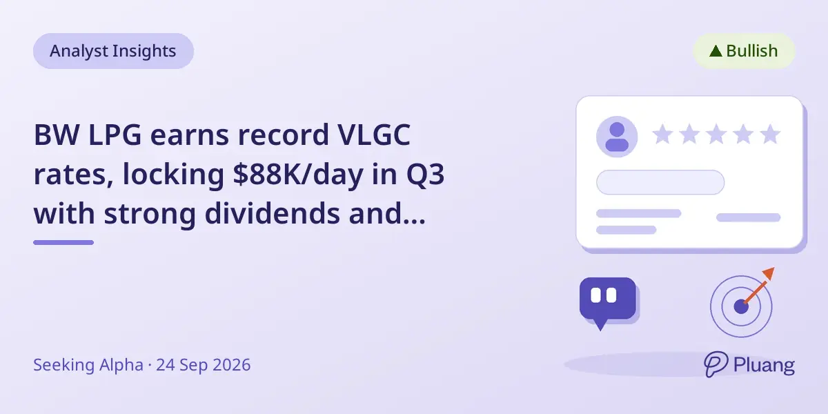 BW LPG earns record VLGC rates, locking $88K/day in Q3 with strong dividends and vessel sales.