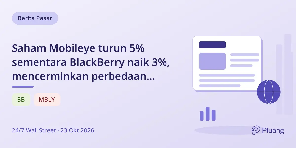 Saham Mobileye turun 5% sementara BlackBerry naik 3%, mencerminkan perbedaan pandangan pasar soal software dan chip mobil.