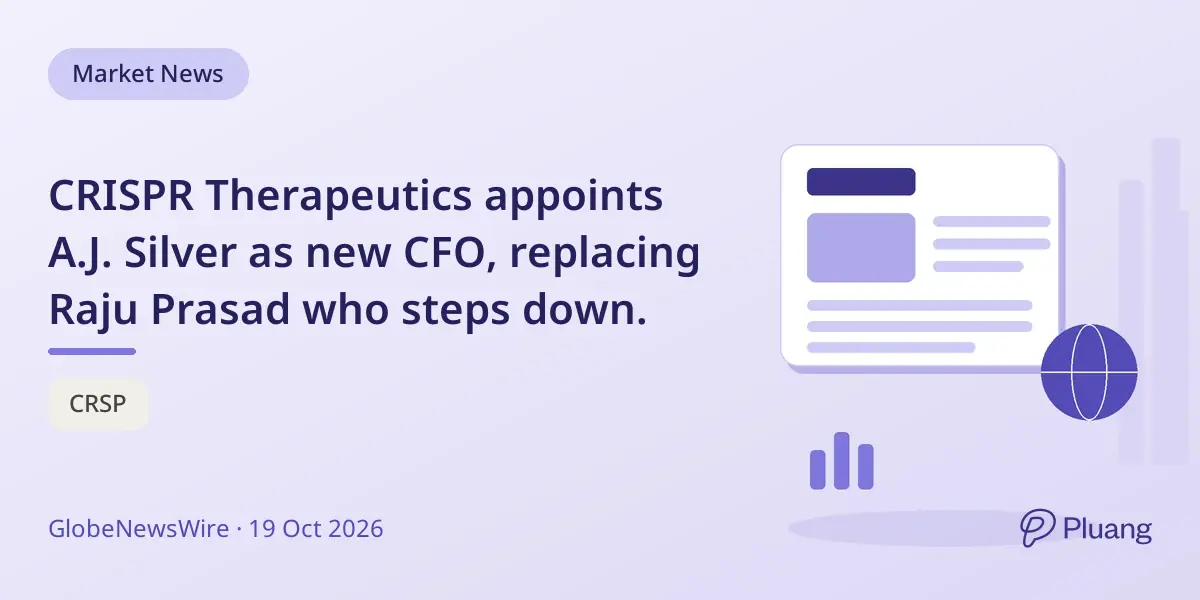 CRISPR Therapeutics appoints A.J. Silver as new CFO, replacing Raju Prasad who steps down.