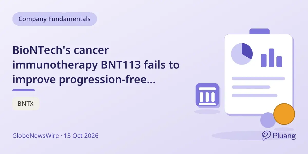 BioNTech's cancer immunotherapy BNT113 fails to improve progression-free survival but trial continues to assess overall survival.