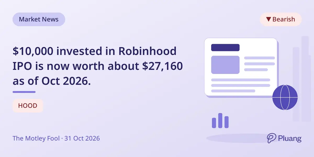 $10,000 invested in Robinhood IPO is now worth about $27,160 as of Oct 2026.