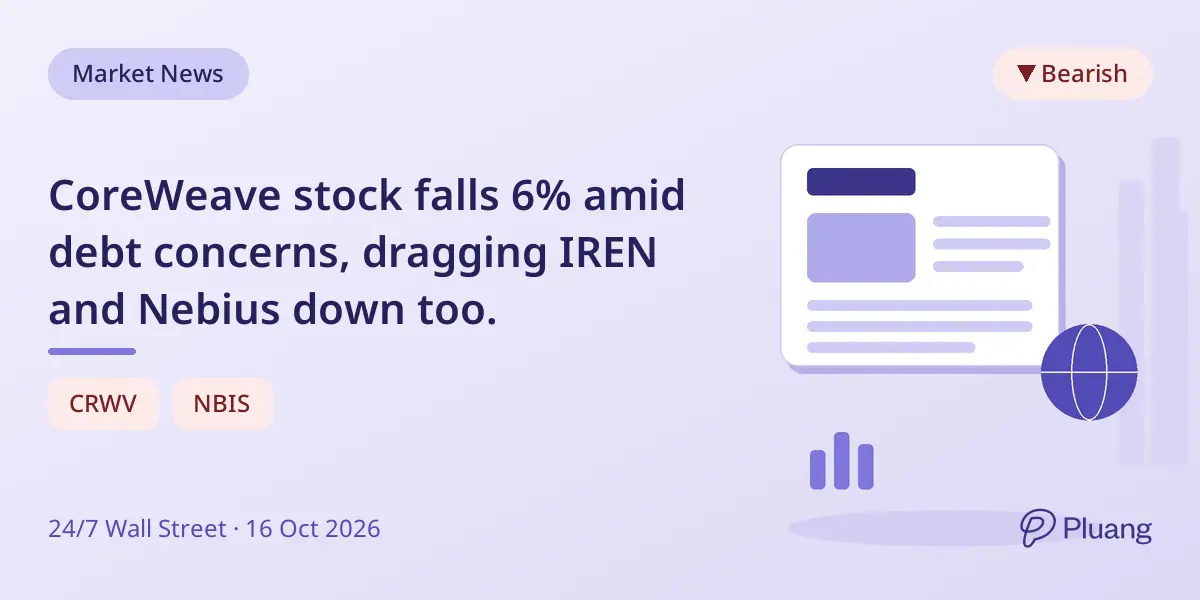 CoreWeave stock falls 6% amid debt concerns, dragging IREN and Nebius down too.