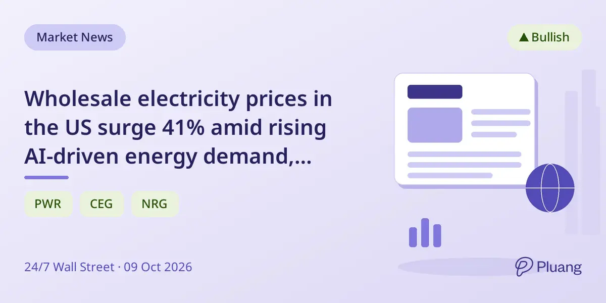 Wholesale electricity prices in the US surge 41% amid rising AI-driven energy demand, boosting Quanta Services' revenue.