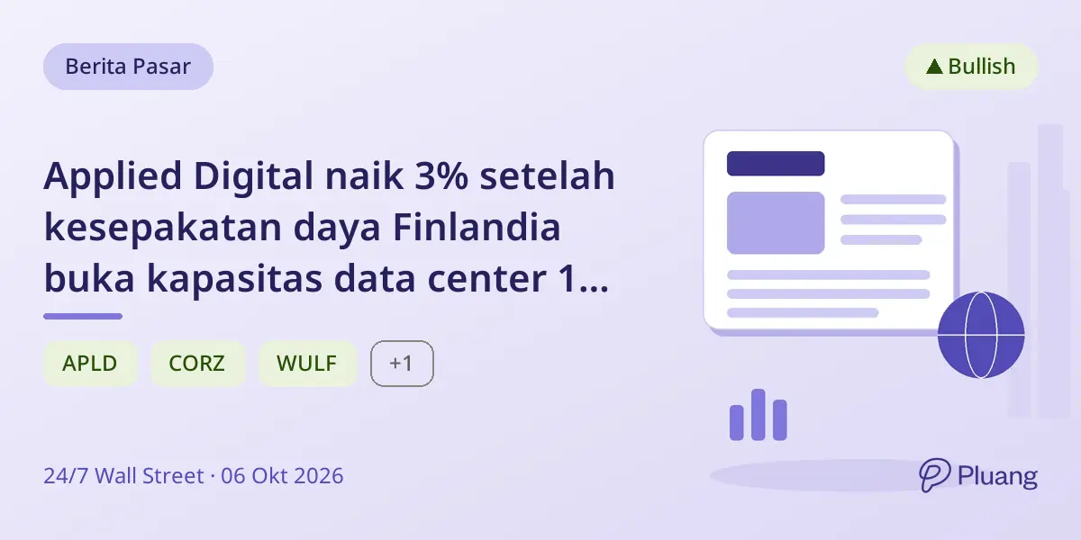 Applied Digital naik 3% setelah kesepakatan daya Finlandia buka kapasitas data center 1 GW jelang laporan keuangan.