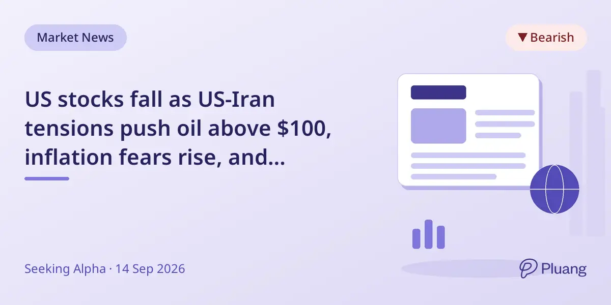 US stocks fall as US-Iran tensions push oil above $100, inflation fears rise, and Treasury yields jump.