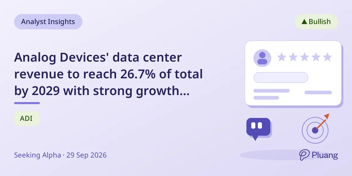 Analog Devices' data center revenue to reach 26.7% of total by 2029 with strong growth forecast.