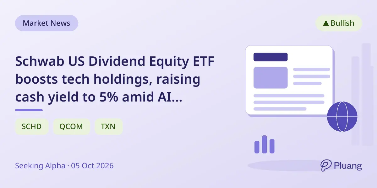 Schwab US Dividend Equity ETF boosts tech holdings, raising cash yield to 5% amid AI growth.