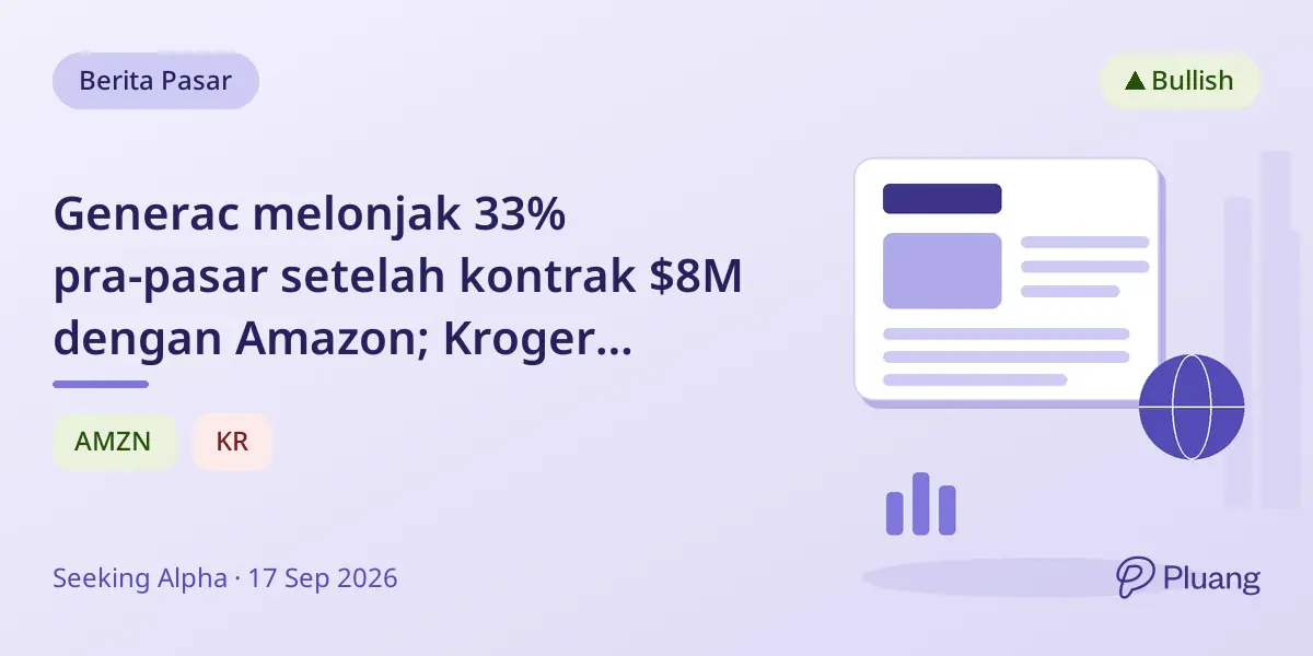 Generac melonjak 33% pra-pasar setelah kontrak $8M dengan Amazon; Kroger pangkas proyeksi penjualan setelah rugi $100M; The Fed naikkan suku bunga 25bps.