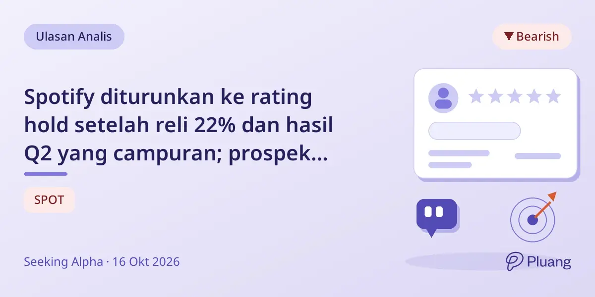 Spotify diturunkan ke rating hold setelah reli 22% dan hasil Q2 yang campuran; prospek hati-hati jelang laporan Q3.