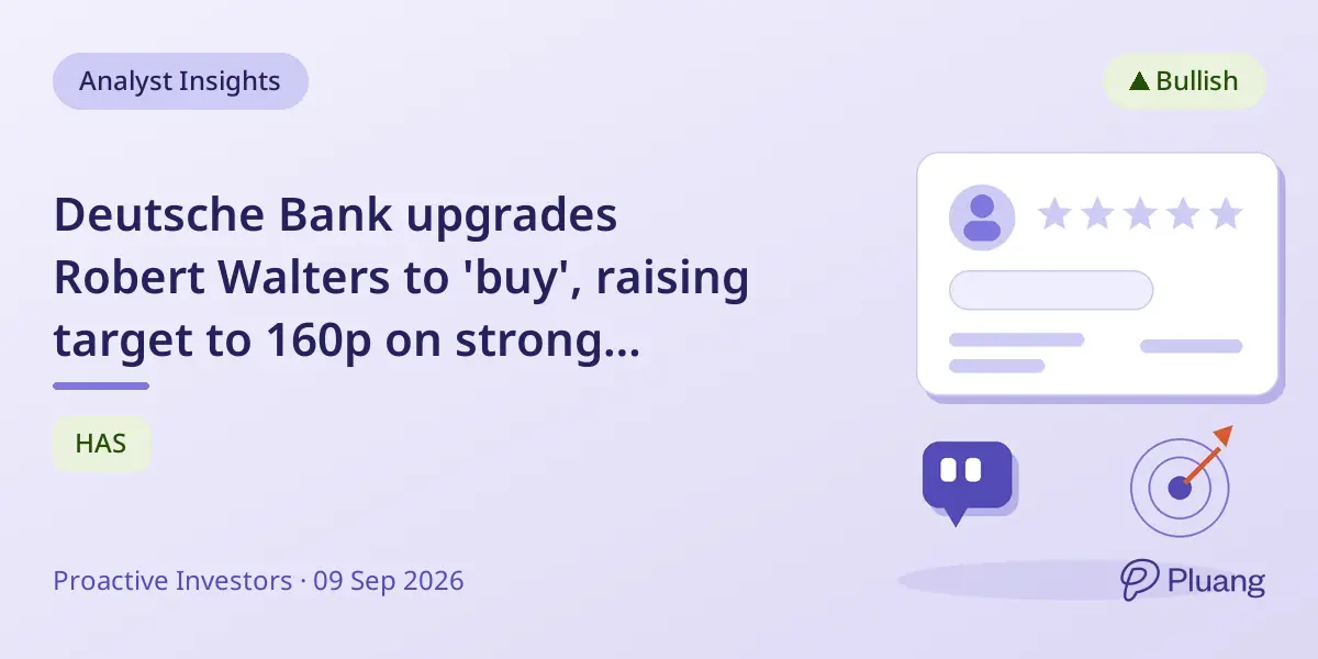 Deutsche Bank upgrades Robert Walters to 'buy', raising target to 160p on strong recruitment growth.