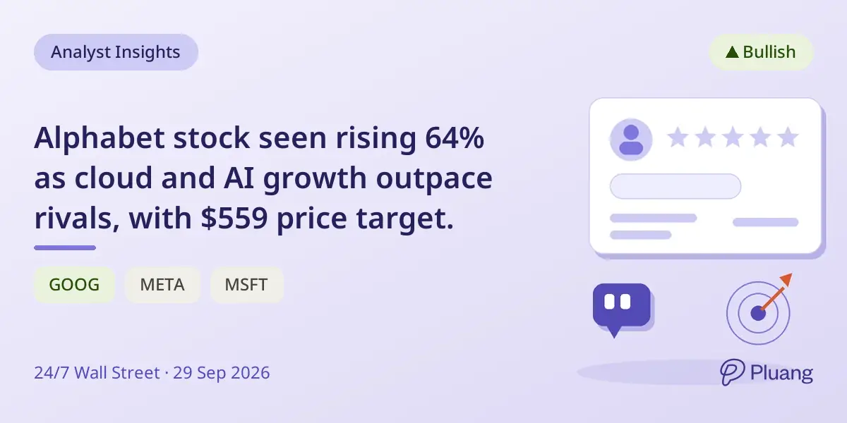 Alphabet stock seen rising 64% as cloud and AI growth outpace rivals, with $559 price target.