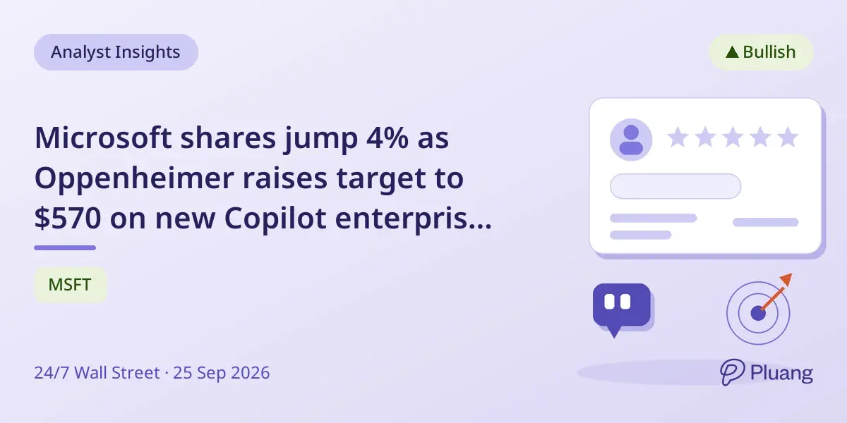 Microsoft shares jump 4% as Oppenheimer raises target to $570 on new Copilot enterprise AI strategy.
