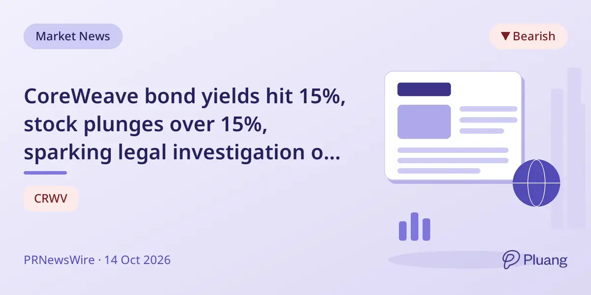 CoreWeave bond yields hit 15%, stock plunges over 15%, sparking legal investigation on disclosure of debt risks.