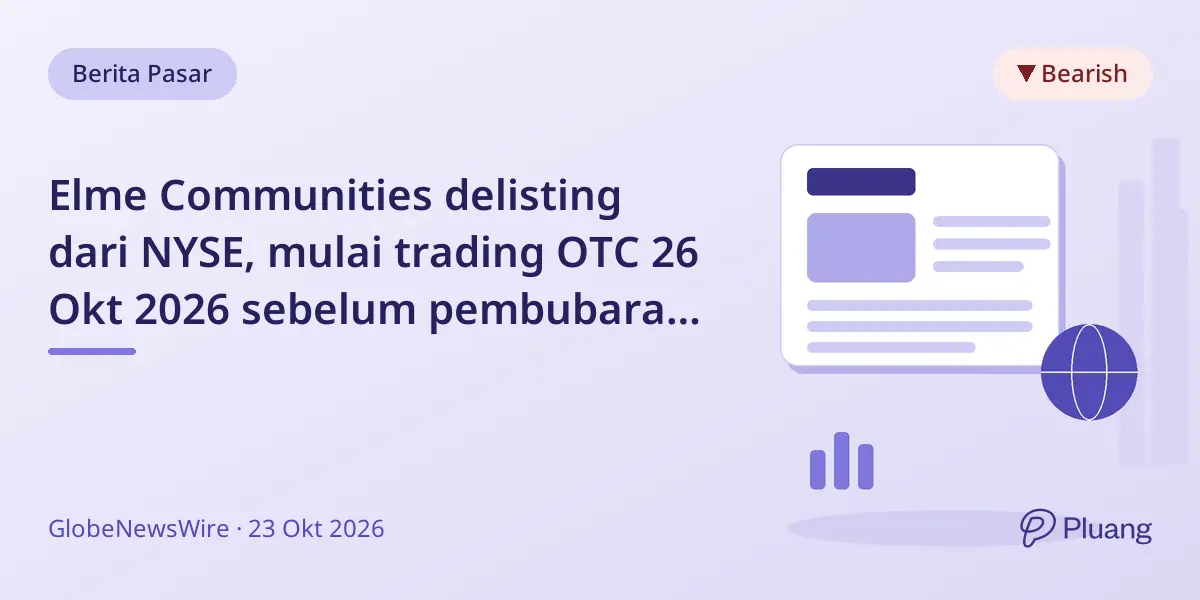 Elme Communities delisting dari NYSE, mulai trading OTC 26 Okt 2026 sebelum pembubaran perusahaan.