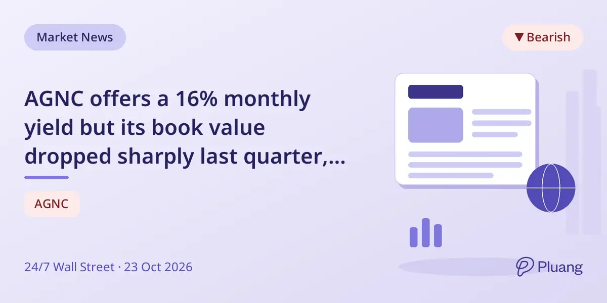 AGNC offers a 16% monthly yield but its book value dropped sharply last quarter, signaling risk.