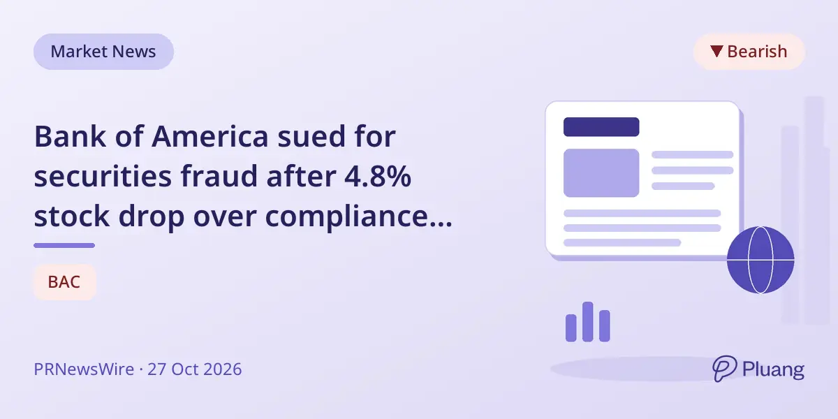 Bank of America sued for securities fraud after 4.8% stock drop over compliance failures.