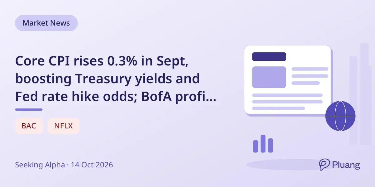 Core CPI rises 0.3% in Sept, boosting Treasury yields and Fed rate hike odds; BofA profits fall, Netflix plans big layoffs.