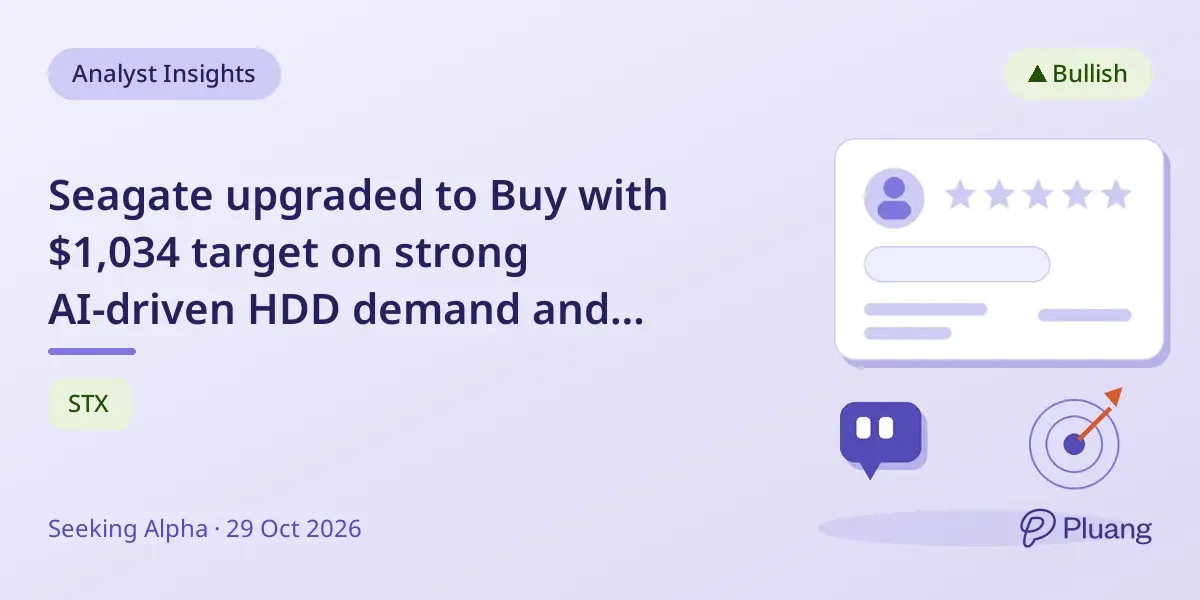 Seagate upgraded to Buy with $1,034 target on strong AI-driven HDD demand and revenue growth outlook.