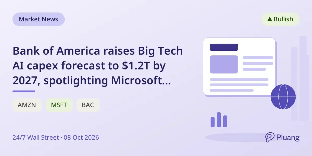Bank of America raises Big Tech AI capex forecast to $1.2T by 2027, spotlighting Microsoft and Amazon's AI investments.